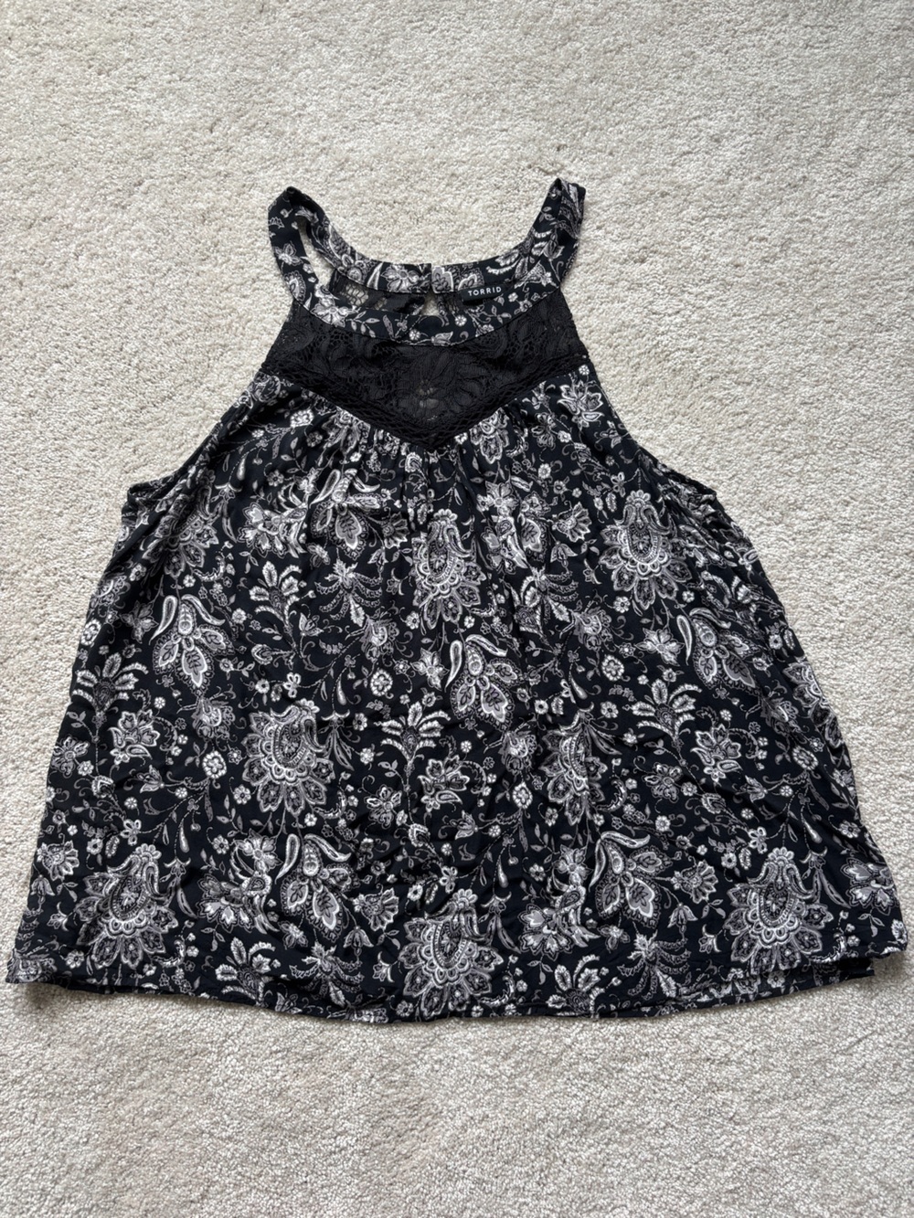 torrid Black and White Paisley Lace-Trim Tank